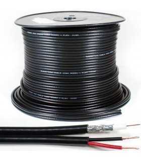 Cablu coaxial RG59 cu alimentare pentru camere de supraveghere 75R 1x0.81mm cupru +128x0.12mm CCA 6mm PVC negru Well