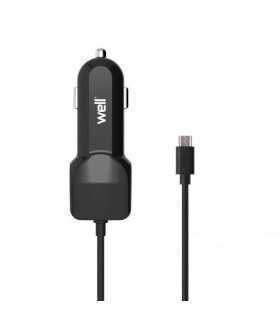 Alimentator USB bricheta auto cu cablu micro USB 2 iesiri 2.4A negru Well