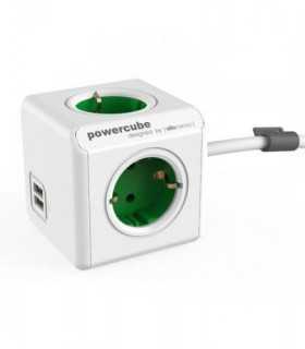 Prelungitor in forma de cub 4 prize 2x USB lungime cablu 1.5m alb/verde Allocacoc