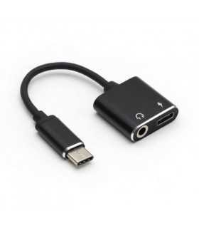 Cablu adaptor USB Type C tata - Jack 3.5mm mama STEREO si USB Type C mama 7cm Well