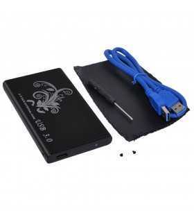Carcasa HDD 2.5" SATA USB 3.0 include surubelnita cablu husa piele artificiala negru