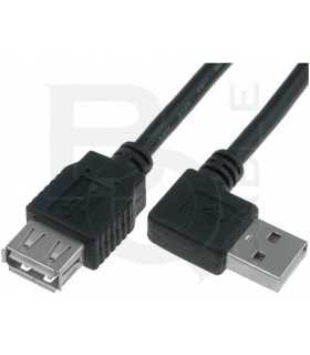Cablu USB 2.0 A soclu mama - USB A mufa tata in unghi 1.8m negru BQ CABLE