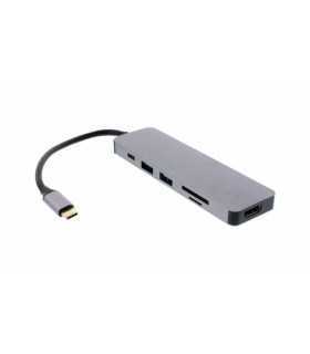 Adaptor USB Type C - HDMI 4K 2x USB3.0 + cititor card +USB Type C PD 60W WELL