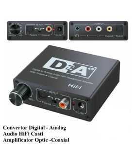 Adaptor DIGITAL TOSLINK/RCA la 2x RCA +Jack 3.5mm si amplificare semnal